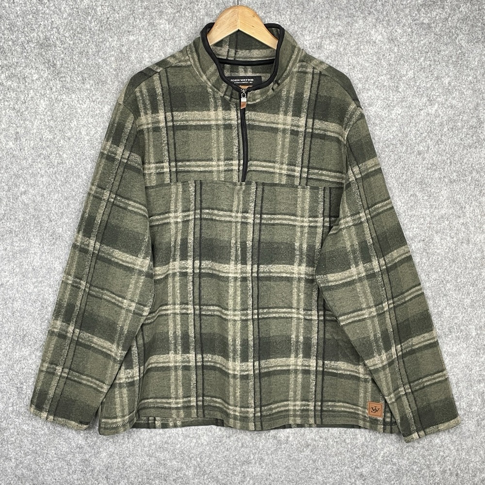 John Wayne Stock Supply Plaid Fleece 1/4 Zip Pullover Mens XXL Western Outdoor